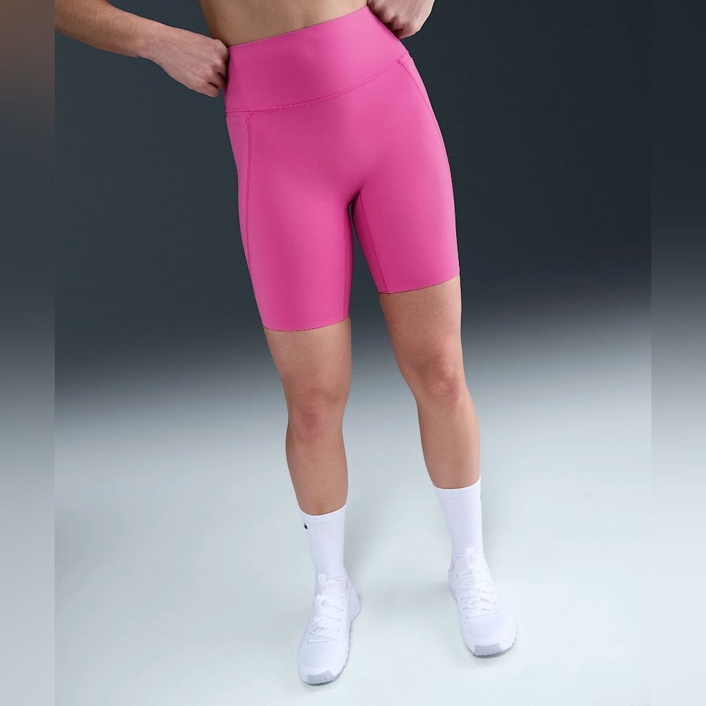 Nike Universa Women's High-Waisted 8" Biker Gym Shorts Seamless Front Pink M New - Picture 7 of 15
